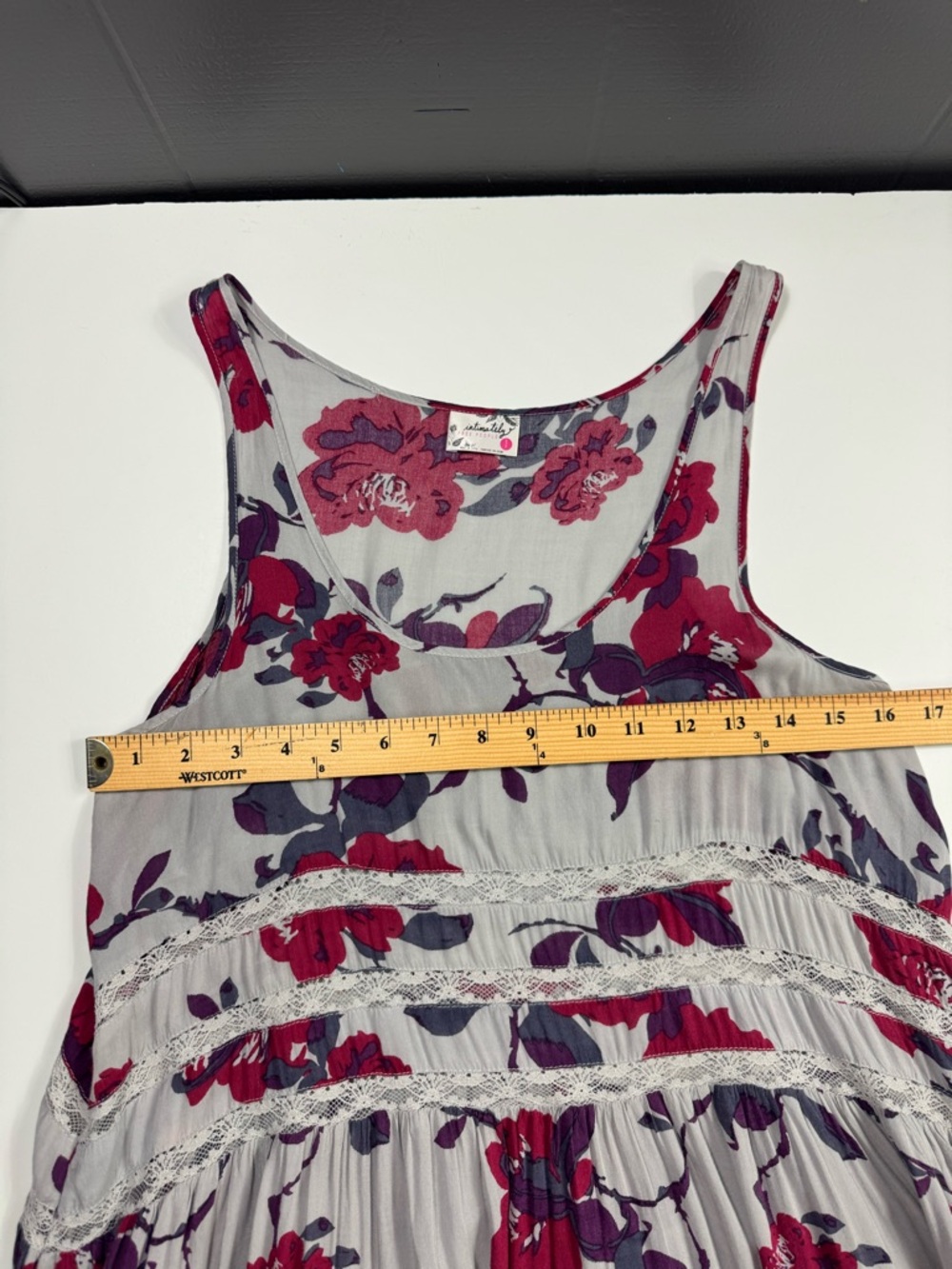 Free People Voile & Lace Trapeze Slip Dress Gray Red Floral Boho Size Small - Picture 12 of 14